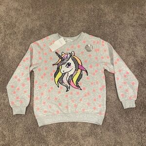 New H&M Gray and Pink Unicorn Kids Sweatshirt